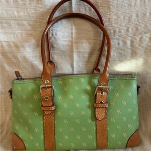 Dooney and Bourke Green and Brown Monogrammed Handbag Set